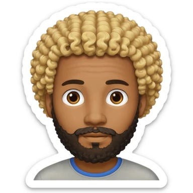 Black man with curly blonde hair and a black beard sticker