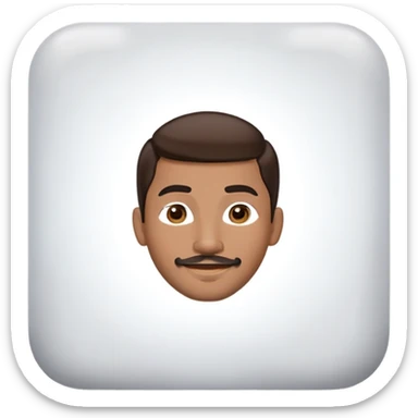 Apple-style cartoon emoji of a floating head only, young man with medium brown skin, mixed-race ethnicity, long dark brown hair with PERFECT MIDDLE PART exactly centered, mustache separated from goatee, medium brown eyes, small diamond stud earrings, absolutely no neck or shoulders visible sticker
