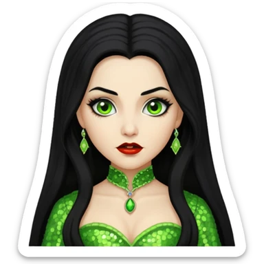 Verona, Bride of Dracula from Van Helsing with long black hair, lime green sequin outfit sticker