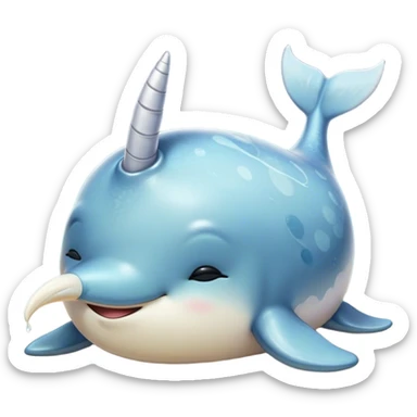 Meme-Worthy Cute Sleeping Narwhal Portrait Emoji, Head resting peacefully with a contented smile, showcasing a streamlined, mottled body with a softly spiraled ivory tusk and eyes gently closed in serene slumber, Simplified yet adorably endearing features, highly detailed, glowing with a soft, drowsy arctic light, high shine, relaxed and utterly lovable, stylized with an air of playful laziness, soft glowing outline, capturing the essence of a sleeping narwhal that feels destined to become the next viral icon of adorable rest! sticker