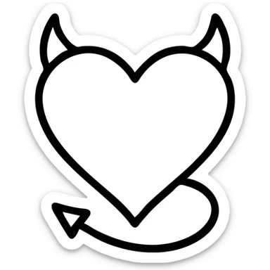 minimalist devil heart icon, monochrome black, heart with horns and tail sticker