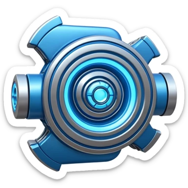 “Futuristic engine emoji, solid thick metal form, visible motion, glowing core, clean modern design. sticker