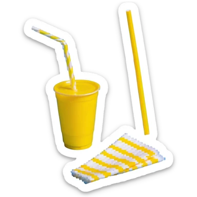 napkins, soda straws, yellow disposable cup sticker