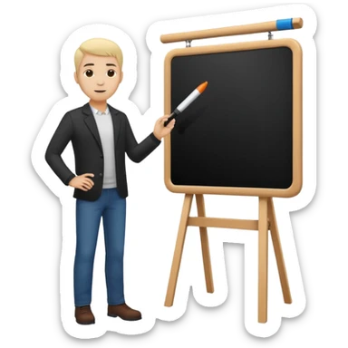 silhouette of a light-haired man standing next to a project board sticker