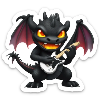 Black Dragon breathing fire playing electric guitar sticker