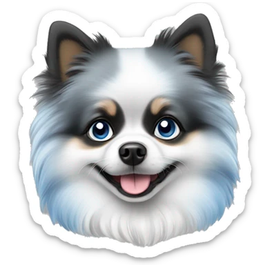 Pomeranian with blue Merle grey and black spot, with blue eyes sticker