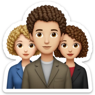 Throuple with two women with curly short hair, man with short brown hair, one woman taller than the others sticker