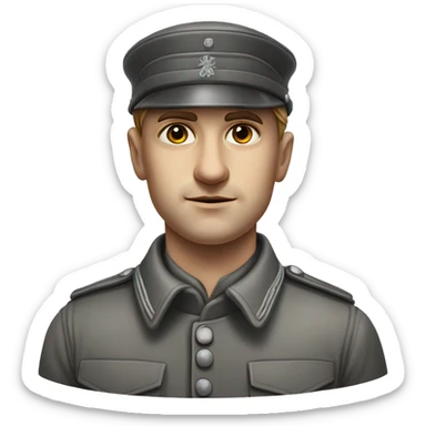 photorealistic 30 years old german soldier the middle of the XX century gray uniform detailed face with wrinkles, closed mouth, small eyes  sticker