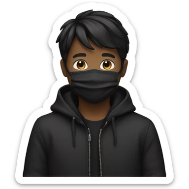 smiling boy in black jacket w facemask sticker