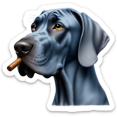 Blue Great Dane with a cigar  sticker
