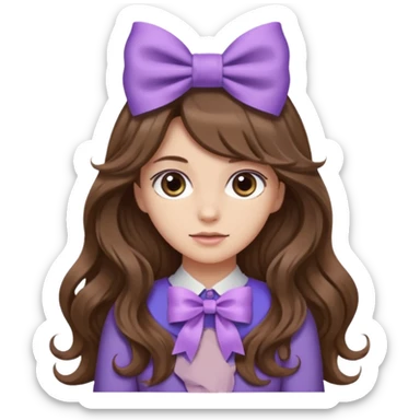 long wavy brown hair from behind with a medium lilac bow sticker