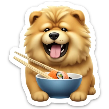 Chow chow dog holding chopsticks eating sushi sticker