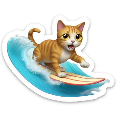 a cat surfing waves sticker
