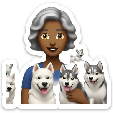 50 years old girl with 3 huskies in the park  sticker