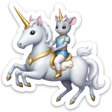 A gray mouse riding a unicorn sticker