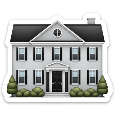 light gray colonial house with black shutters and black front door sticker