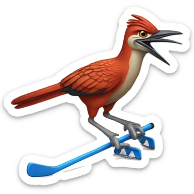 A red roadrunner playing hockey sticker