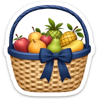 basket with a navy blue bow sticker