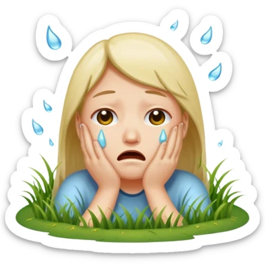 A person melting into the grass And crying  sticker