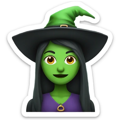 A green woman with a witch hat sticker