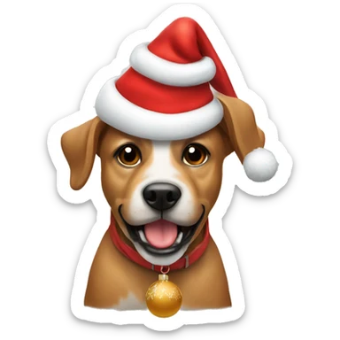 Dog with Santa hat holding an ornament  sticker