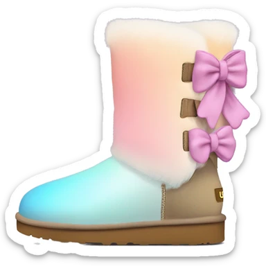 Realistic pair of pastel ombre Ugg fur boots with bows. sticker