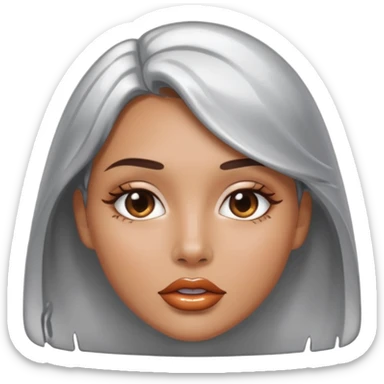 slightly parted lips, silver chrome material, glossy wet shine, seductive aesthetic sticker