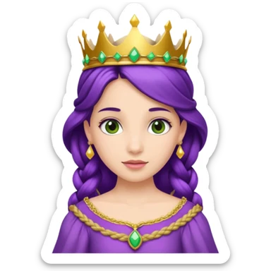 Princesses, with Gold Crown on purple braid hair, with green dress sticker