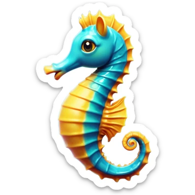 Cinematic Comical Sea Horse Portrait Emoji, Head tilted dramatically with an exaggeratedly amused expression, featuring a delicately curved seahorse with a whimsically coiled tail and wide, comically expressive eyes full of playful disbelief, Simplified yet hilariously expressive features, highly detailed, glowing with a slightly sassy aquatic glow, high shine, dramatic yet playful, stylized with an air of quirky marine mischief, soft glowing outline, capturing the essence of a meme-worthy seahorse that looks ready to drift its way into viral fame! sticker