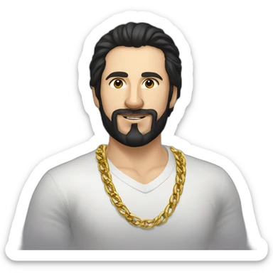 Russian hench man aged 30 wearing gold chain with black hair and short beard sticker