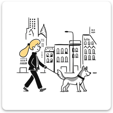 Blonde woman walking a happy Siberian husky in New York City on an upper east side city sidewalk  sticker
