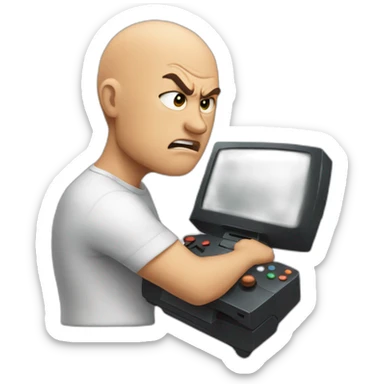 a bald man plays console and gets angry sticker