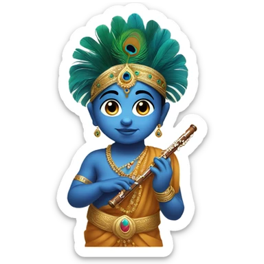 Baby krishna having flute in hand  and peacock feather on head sticker