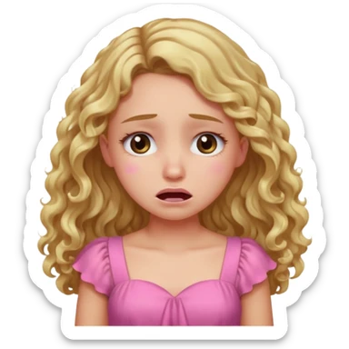 the girl is that criying she has brown eyes and blond long hair curly pink dress  sticker