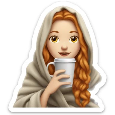 ginger long hair white girl wearing blanket sipping coffee sticker
