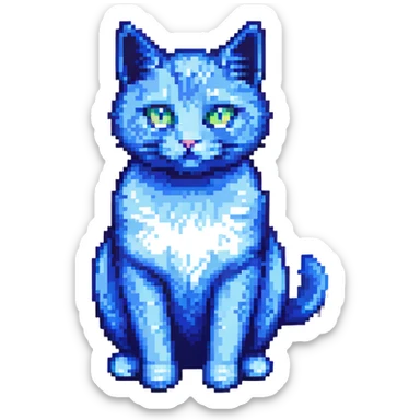 a blue cat sitting pixel art style sticker