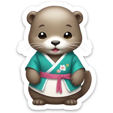 A cute otter wearing traditional Korean hanbok for Korean holidays, visible only up to its neck. sticker