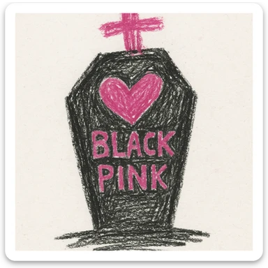 BLACKPINK-inspired gothic object, playful and bold, black and pink, children doodle style sticker