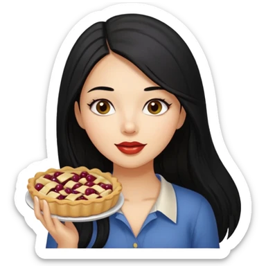 Gorgeous Latina with long straight black hair eating gooseberry pie sticker