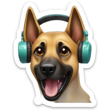 malinois dog with headphone and scream mask sticker