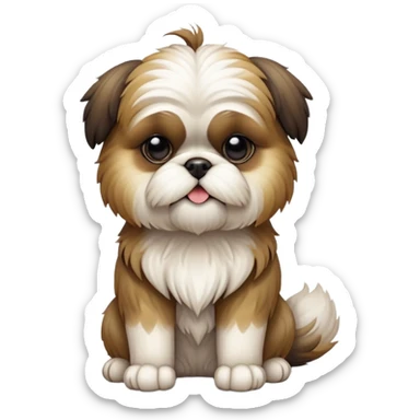 cinematic-[Shish tzu]-realistic-full-body-sitting-emoji,-tail-resting-loosely-beside-its-paws,-head-tilted-dramatically, -scruffy-fur,-simplified-yet-realistic-focused-features,-highly-detailed,-glowing-with-an-almost-sarcastic-glow sticker