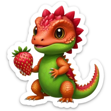bearded dragon holding a strawberry sticker