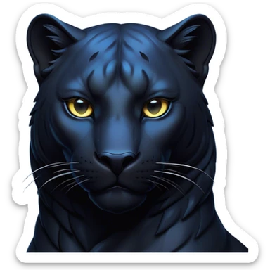 Cinematic Noble Panther Portrait Emoji, Poised and regal, with a sleek, muscular build draped in glossy, midnight-black fur and piercing, luminescent eyes, Simplified yet sharp and sophisticated features, highly detailed, glowing with a soft, mysterious glow, high shine, intelligent and enigmatic, stylized with an air of stealthy authority, focused and commanding, soft glowing outline, capturing the essence of a watchful and confident jungle guardian that appears ready to prowl out of the screen with effortless authority! sticker