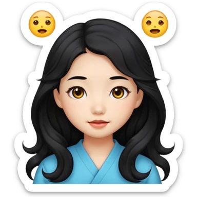 cute Chinese girl, black eyes, long wavy black hair, emoji style sticker