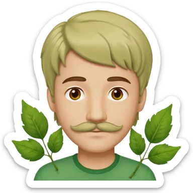 The Tree of Wisdom of The Wiggles with light skin, brown eyes, green leaves wig and thin mustache, green shirt sticker