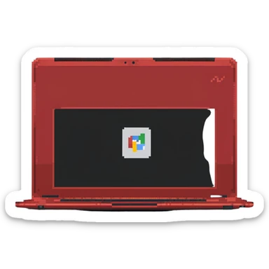 a red laptop having a logo that says cmv on the back of it sticker