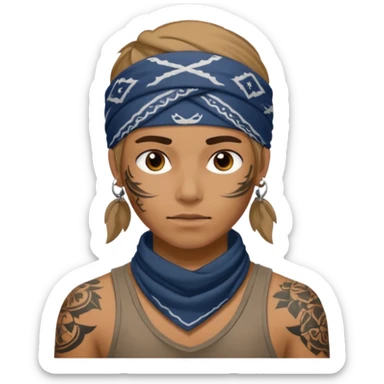 a human with bandana and tattoo sticker