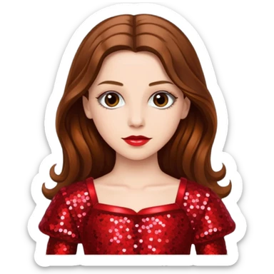 Nessarose from The Wizard of Oz with long brown hair, red sequin outfit sticker