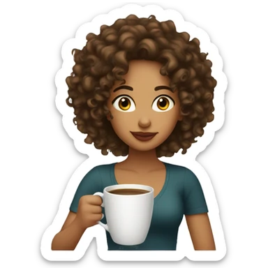 pretty latina with curly hair sipping coffee with mug  sticker