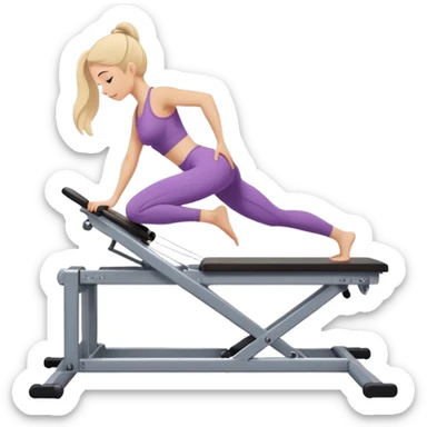 A girl doing a pilate exercize on her machine. We have a side view of her sticker